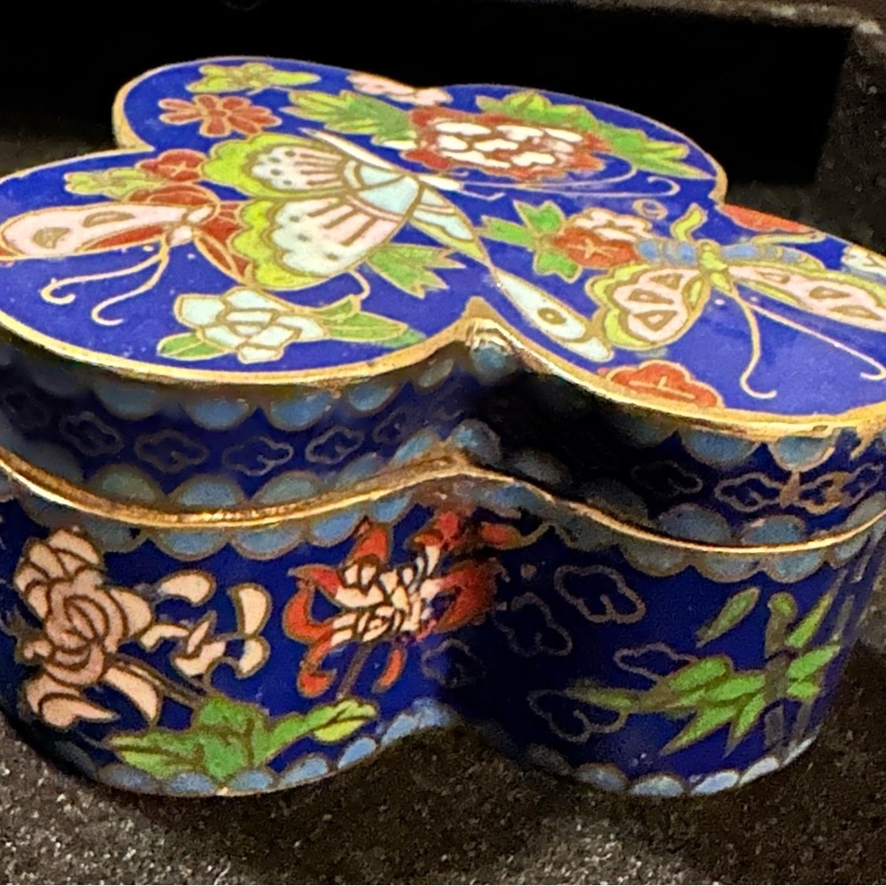 Vintage Cloisonné Blue Butterfly Trinket Box